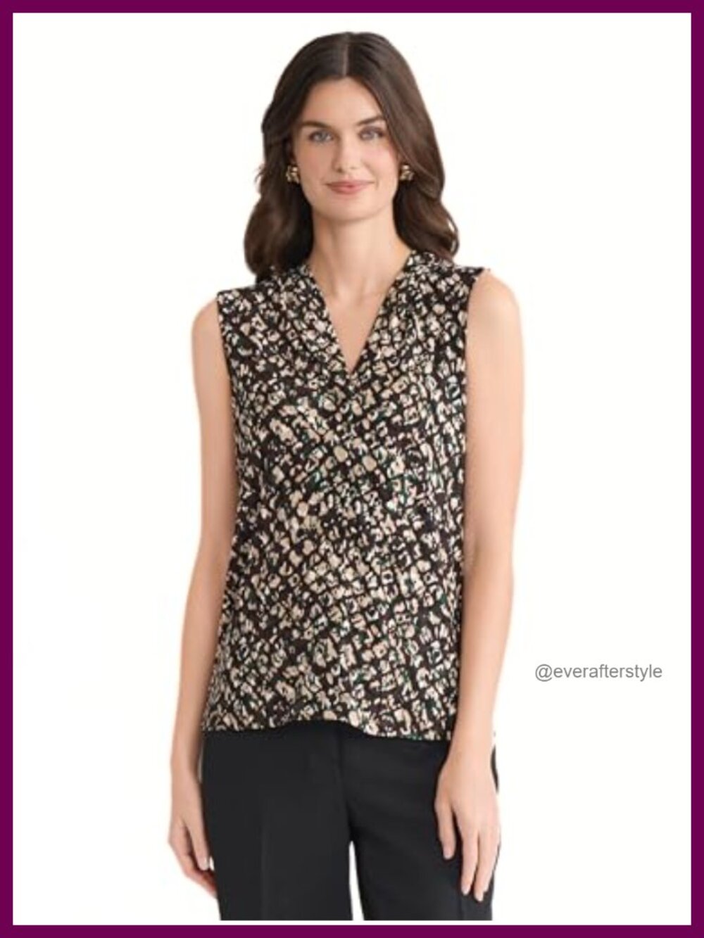 Kasper Sleeveless V-Neck Printed Tank Top Classic Fit Fall